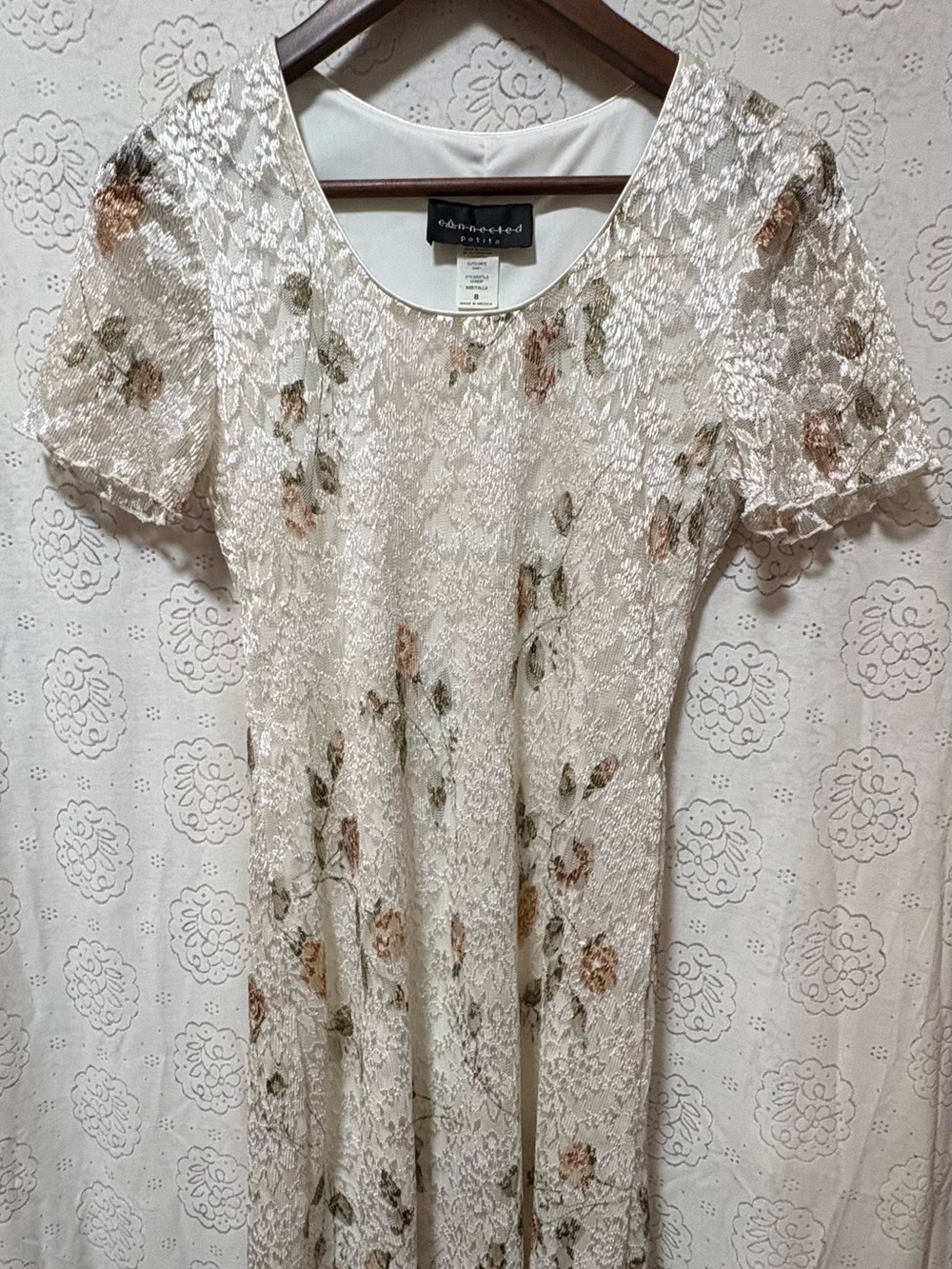 Connected Petite 8P Ivory Floral Lace Midi Dress Romantic Y2K Cottagecore